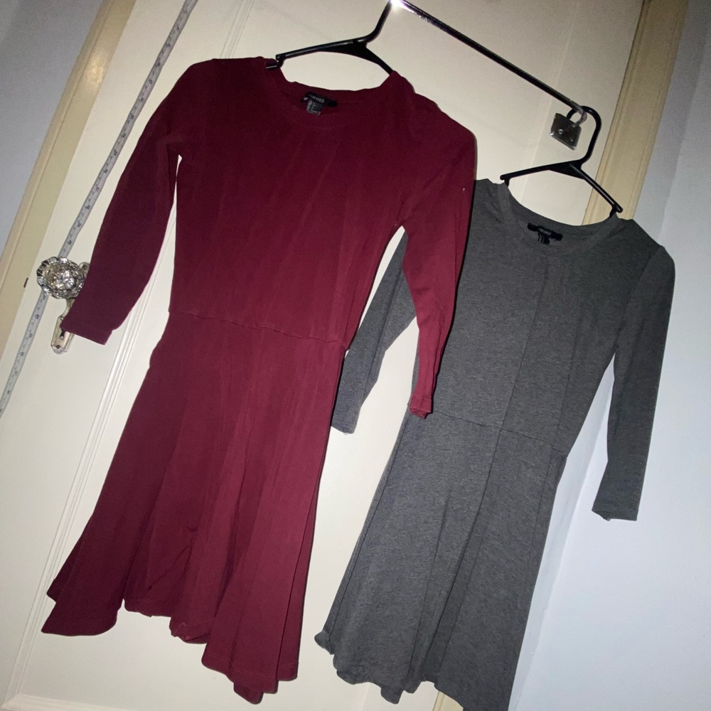 *TWO* FOREVER21 LONG SLEEVE SKATER DRESSES - SMALL